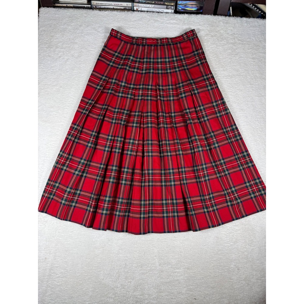 Pendleton Pleated Midi Skirt Womens 14 Red Plaid 100% Wool Vintage Preppy